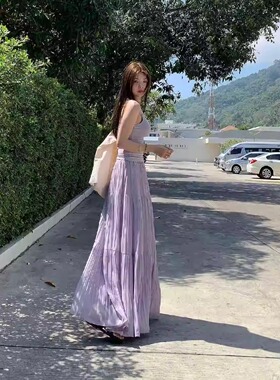 紫藤花园 半身裙女春显瘦长款a字裙气质仙女紫色半身裙