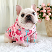 法斗衣服春款 卡通连帽卫衣草莓可爱棉胖狗斗牛犬巴哥犬