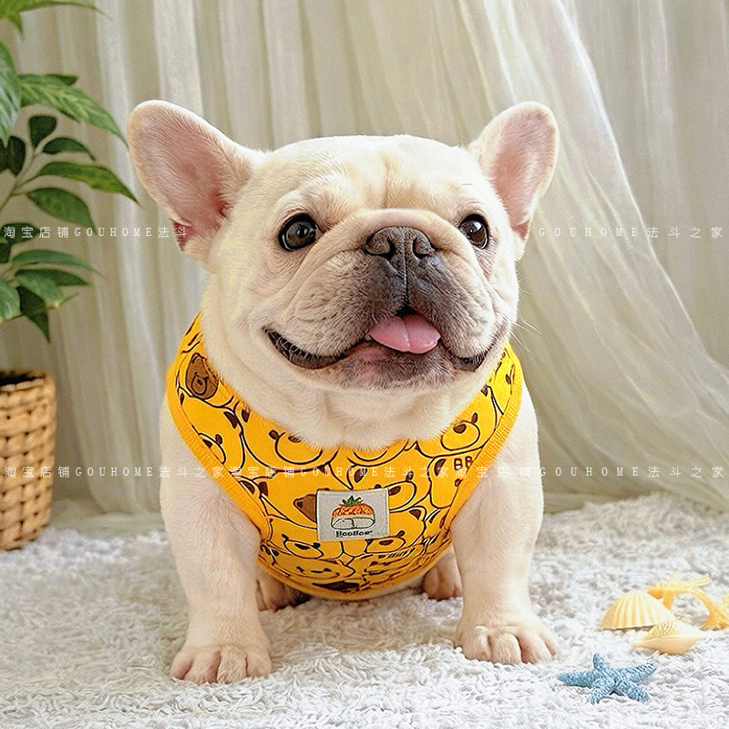 法斗夏天背心胖狗弹力短体斗牛犬巴哥犬棉卡通黄色小熊春天薄款