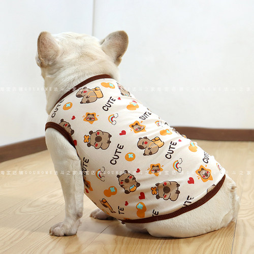 法斗衣服春夏新品卡通可爱卡皮巴拉棉弹力斗牛犬夏季宠物服装薄款