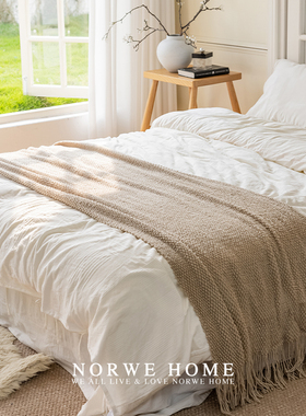 床尾毯法式奶油风简约毯子流苏盖毯软糯床尾巾样板间酒店民宿床搭