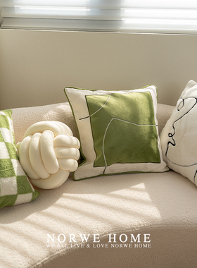 抱枕现代简约风样板间软装靠枕绿色系几何民宿客厅沙发靠背枕靠垫
