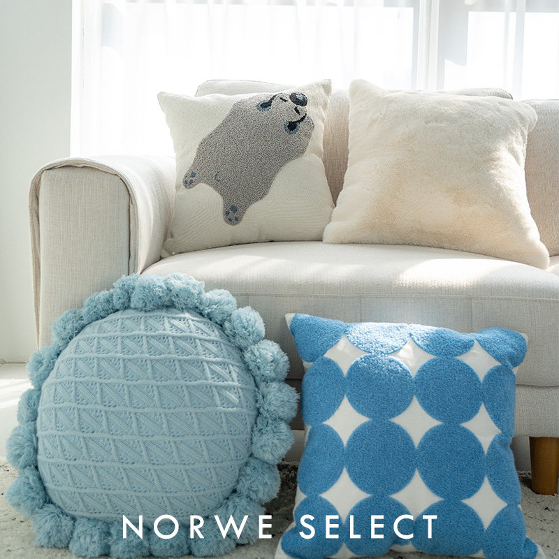 动物抱枕简约风蓝色北极熊刺绣枕套毛绒床上靠垫客厅沙发靠枕北欧