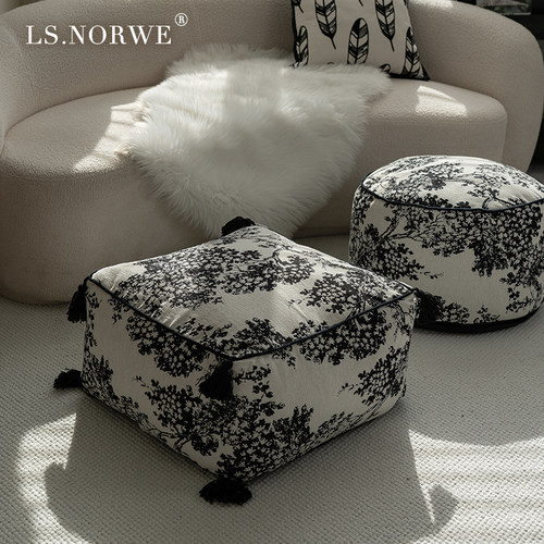 NORWE简约黑白法式坐垫墩子矮凳