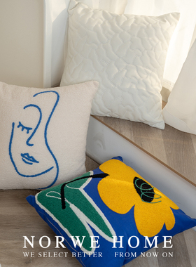 抱枕北欧风花朵可爱女生抱枕套蓝色系新品客厅沙发靠枕背床头靠垫