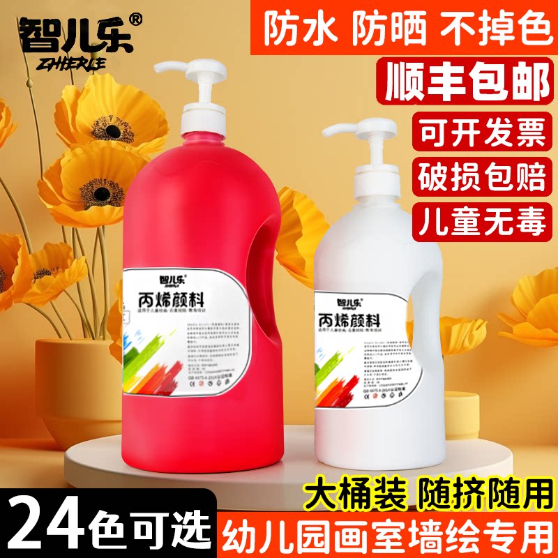 丙烯颜料24色防水颜料套装按压式大瓶2L墙绘彩绘画室丙烯不掉色
