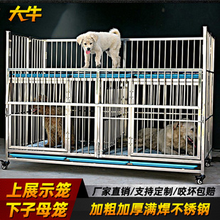 大牛不锈钢直播展示笼狗笼宠物店专用中大型犬跑笼上下字母双层笼