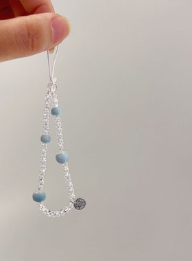 2024新款手机链女进口花生米珠高级感蓝色陶瓷珠手机壳挂件清新链