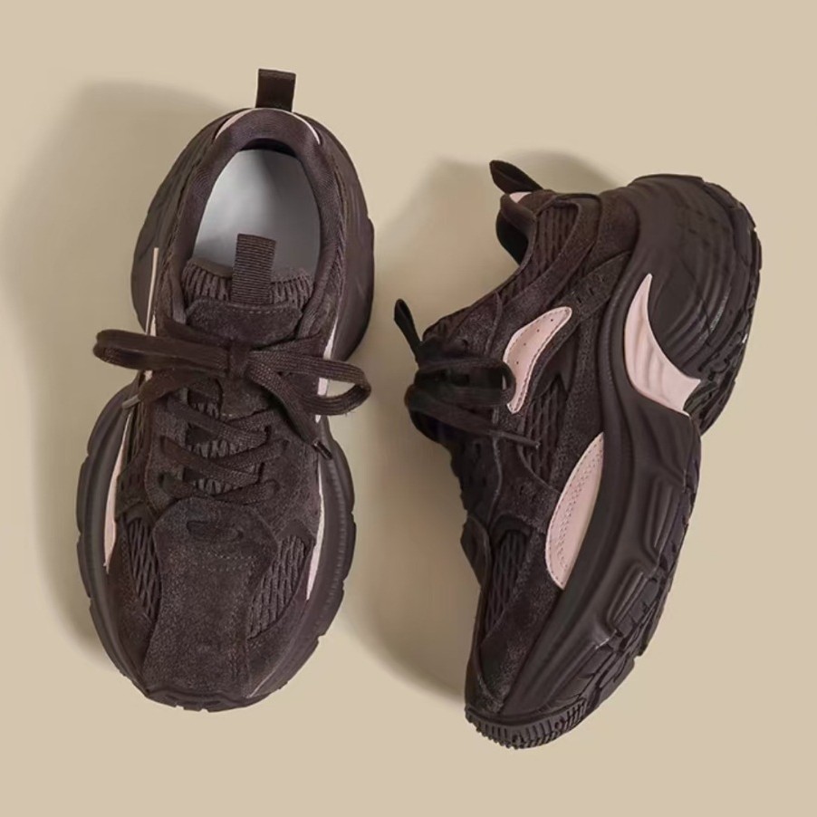 厚底老爹鞋女2024秋冬季新款棕色加绒巴黎炸街轮胎复古运动鞋