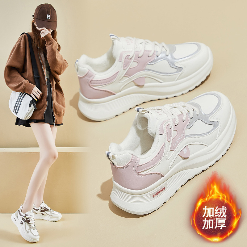 ins韩版新款加绒老爹鞋女2025冬季学生运动厚底保暖休闲鞋Q103-2