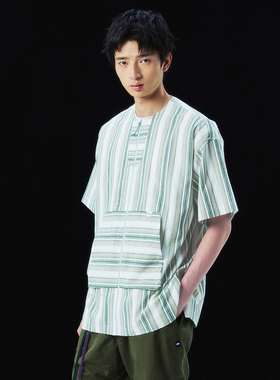 MOUNTAINFEVER SS25 民族渐变条纹 BAJA领开衫 拉链短袖衬衣