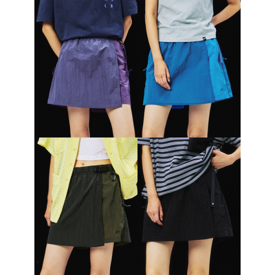 高山热金属格子隐形拉链拼色裙裤