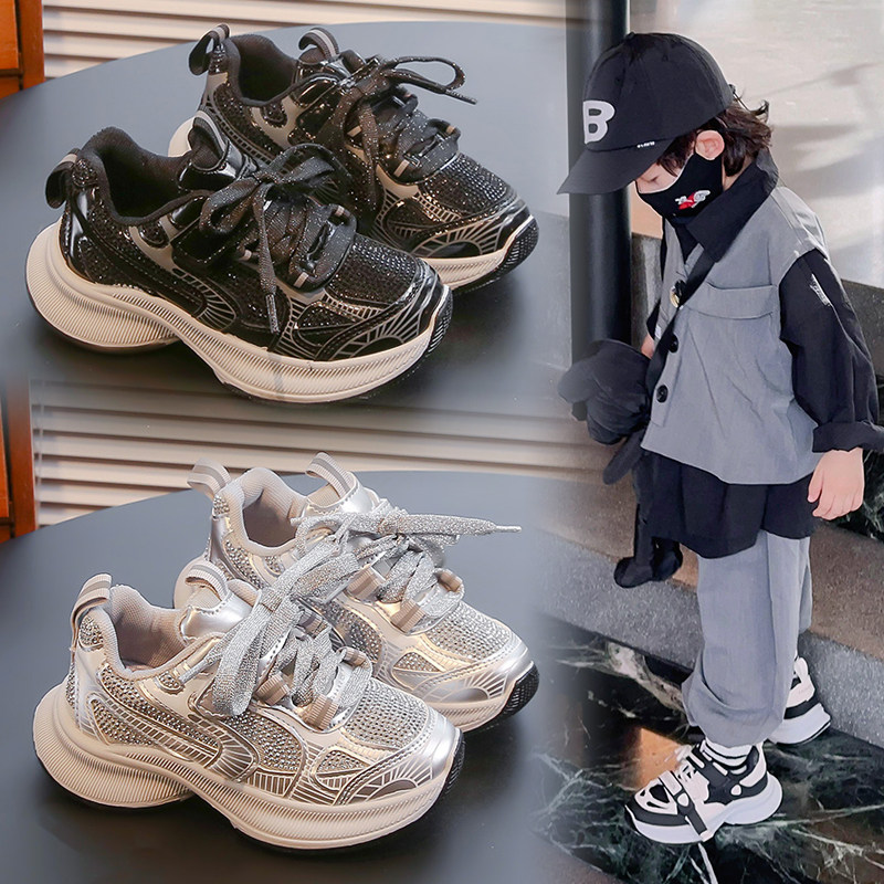 男童老爹鞋2024春秋季新款儿童软底潮牌休闲鞋女童网面透气运动鞋