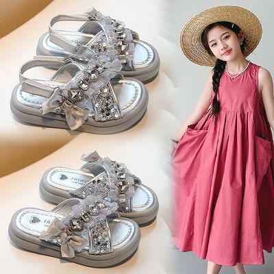 夏季新款亮片水钻女童公主凉拖鞋