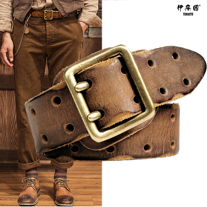 真皮双针复古休闲风加厚纯铜扣