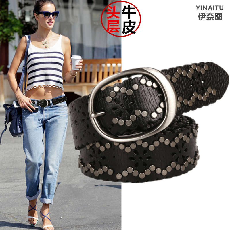 皮带女真皮头层牛皮镂空民族风