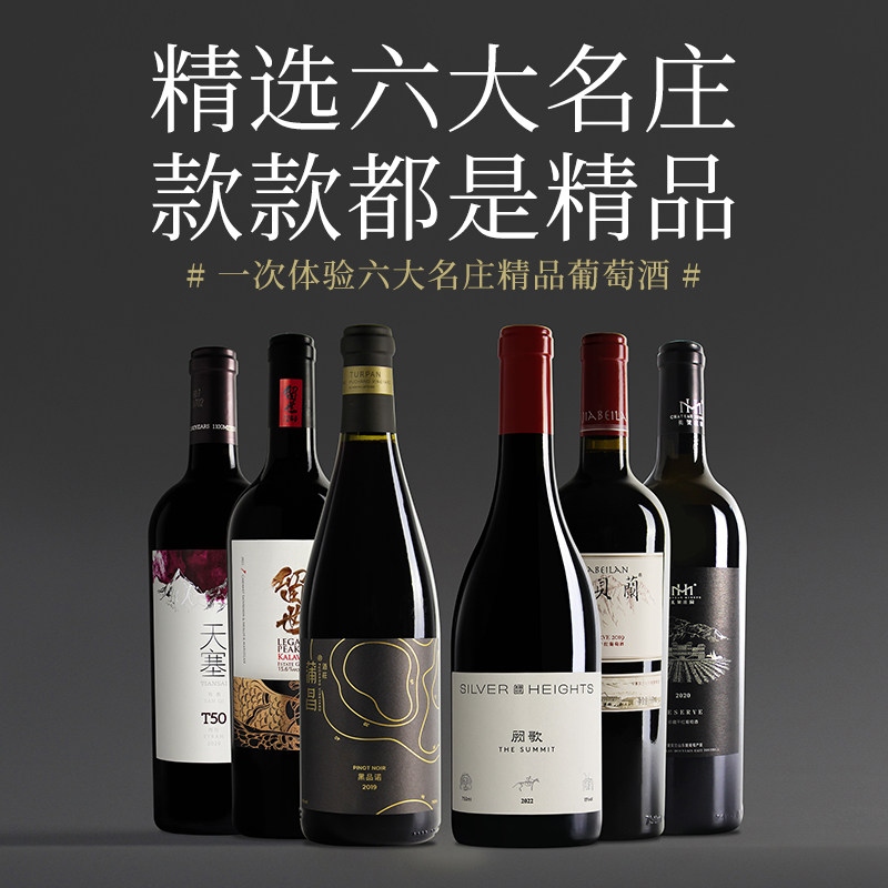 【精选名庄6支】银色高地/天塞酒庄/加贝兰/留世酒庄/蒲昌/美贺