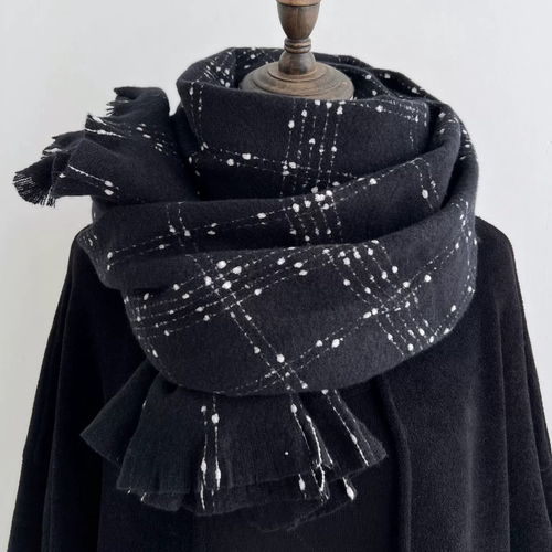 【正品】Coor Koor羊绒小香风黑白格子围巾女冬季羊绒加大保暖