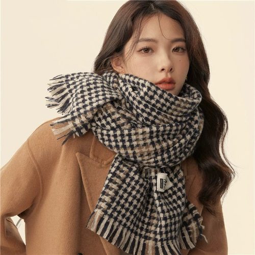 LULU山羊绒千鸟格围巾女高级感