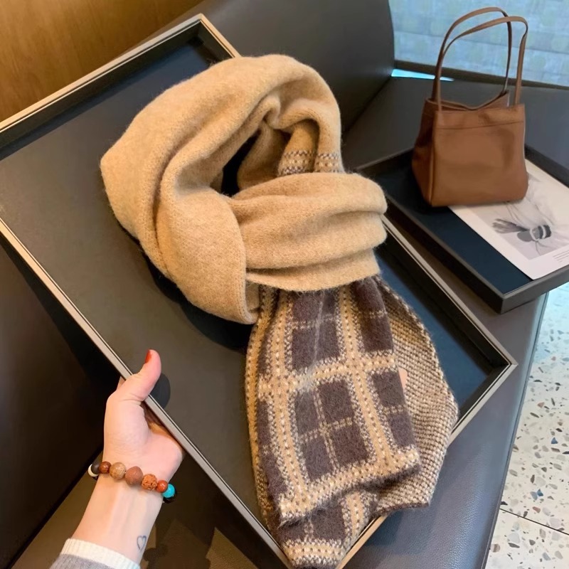 LULU百搭时尚拼色山羊绒围巾女