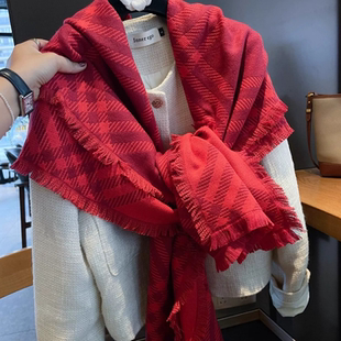 【正品】Coor Koor黑绿格子羊绒围巾女秋冬明星同款英伦风双面