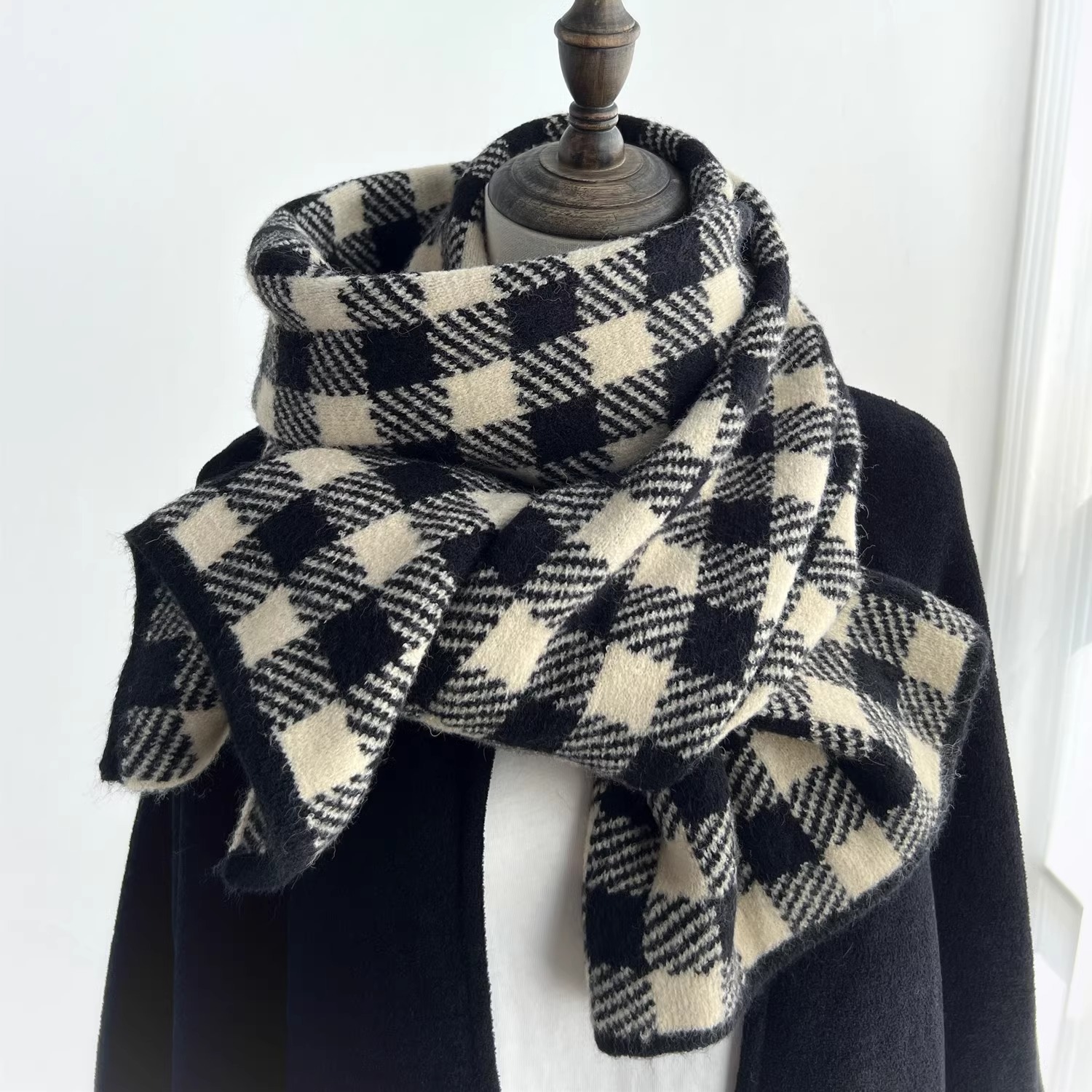 CoorKeva棋盘格围巾女双面双色