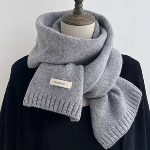 【正品】Coor Koor100%纯羊绒灰色短款小围巾女冬季纯色百搭窄围