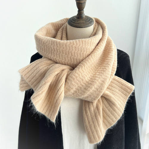 【正品】Coor Koor水波纹米杏色围巾女冬季学生保暖百搭针织毛线