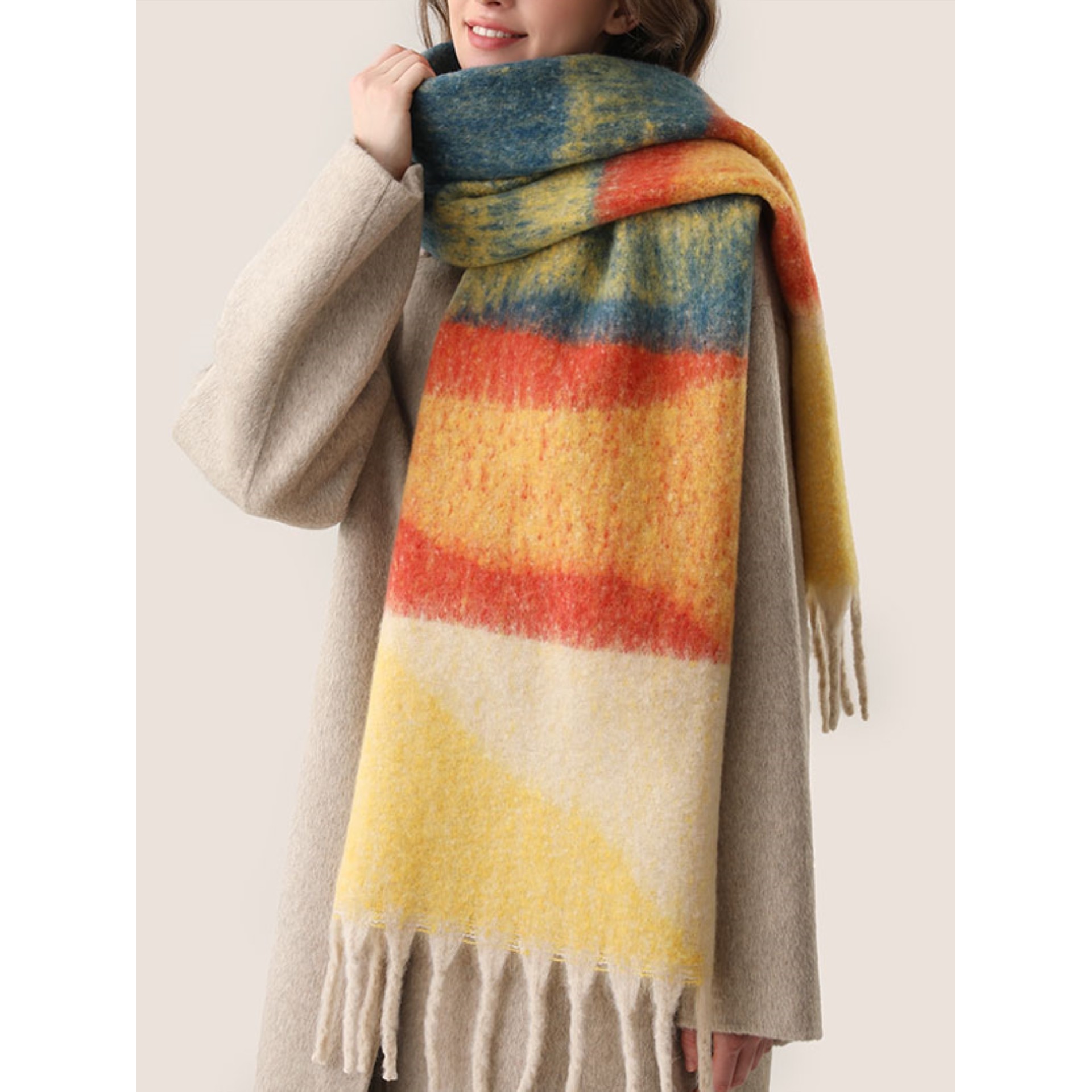 Coor Koor羊绒围巾女秋冬季2025新款高级感彩虹渐变色保暖围脖
