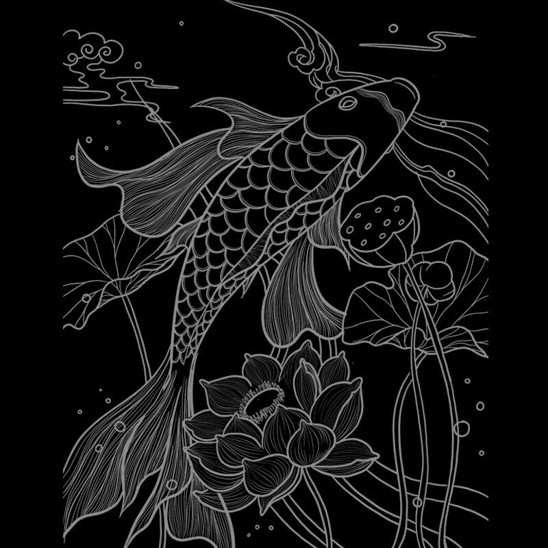 装饰画描金 锦鲤挂自己涂色吉祥 diy手新 唐卡画绘中式礼物鱼画