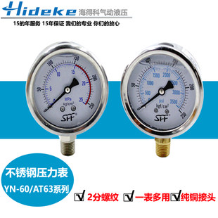 Yn60 Shock Stepance две точки 0-1.6/25/1MPA нержавеющей стали PT1/4 водонепроницаемый гидравлическое давление Медный счетчик масла AT63-100