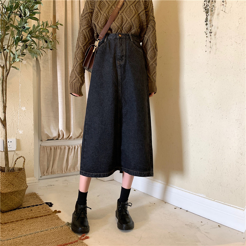 深藍色牛仔半身裙女秋冬2021年新款高腰顯瘦A字裙遮跨中長款裙子在類目 女裝/女士精品, 半身裙中 - 來自Buy2taobao.com提供專業的淘寶代購服務