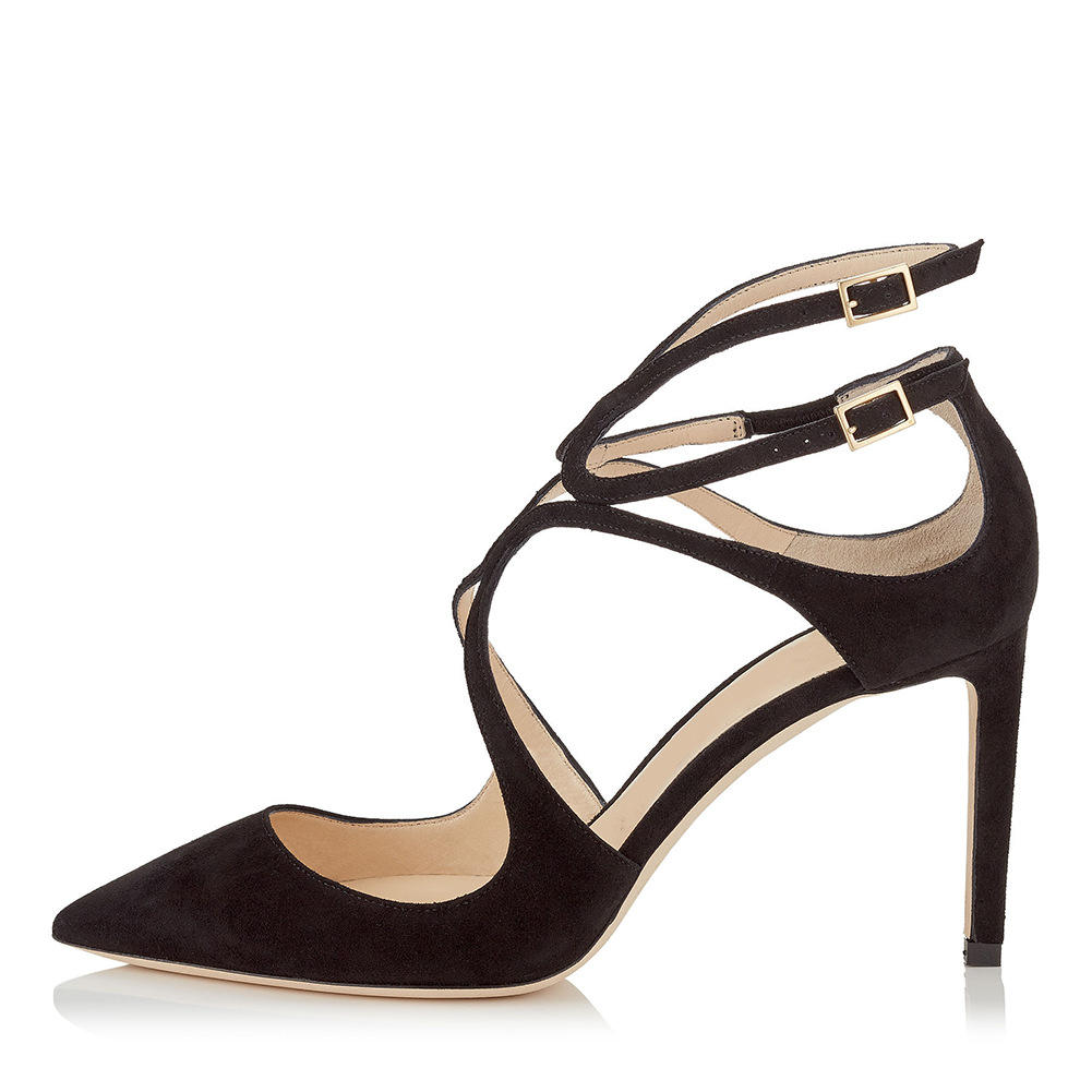 新款 外贸大码尖头黑红棕裸色漆皮细高跟鞋搭扣单鞋成都女鞋货源