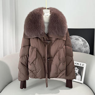 2024冬新大毛领狐狸毛皮草羽绒服大衣宽松百搭鹅绒内胆外套短款 女