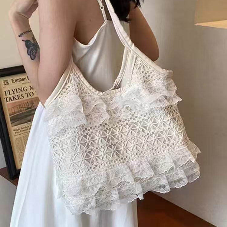 仙女蕾丝裙边女包，单肩包