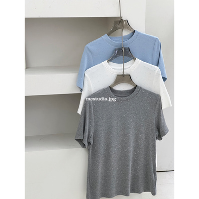 满天星烫钻短袖内搭单穿T恤