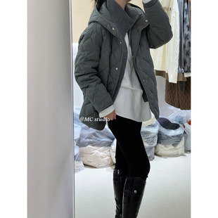 厚实保暖设计感连帽209 欧洲站冬季 菱格拼针织白鹅绒羽绒外套