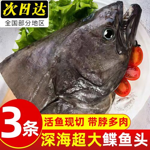 鲽鱼头深海新鲜鸦片鱼头新鲜冷冻