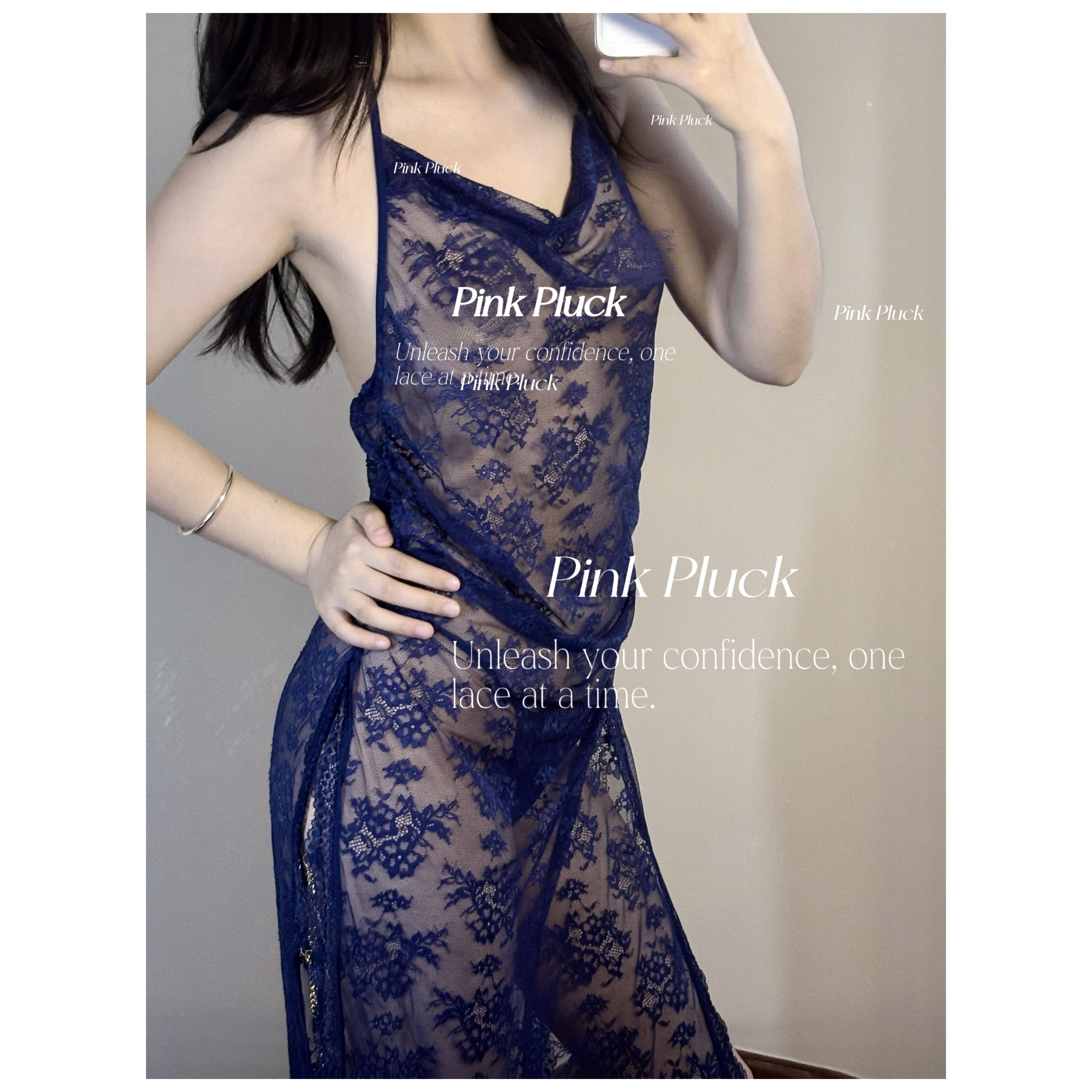 Pink Pluck戛纳邂逅*优质蕾丝透视高开叉睡裙性感情趣套装内衣