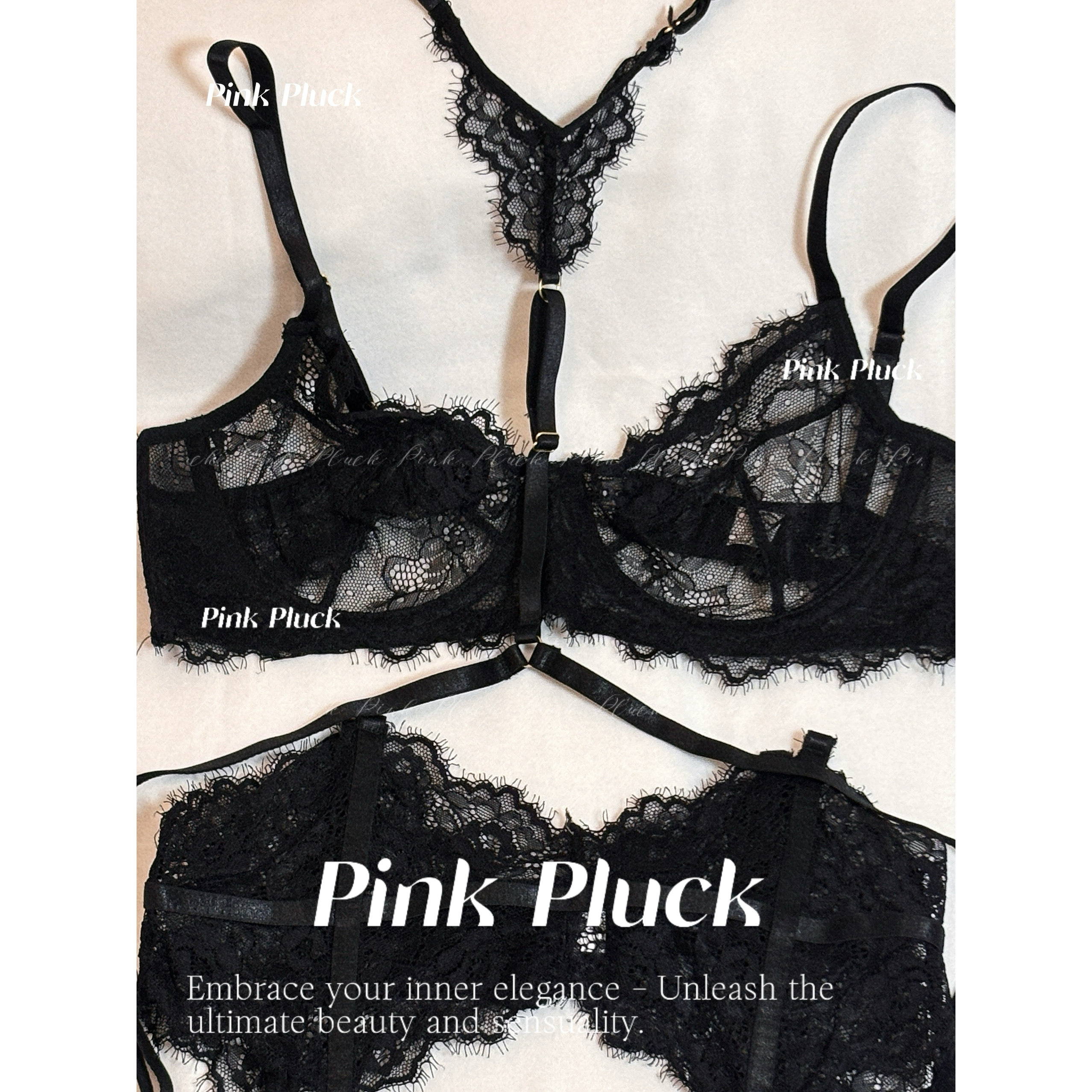 Pink Pluck*幻想 蕾丝芭蕾网纱性感修身甜美可爱可内搭六件套