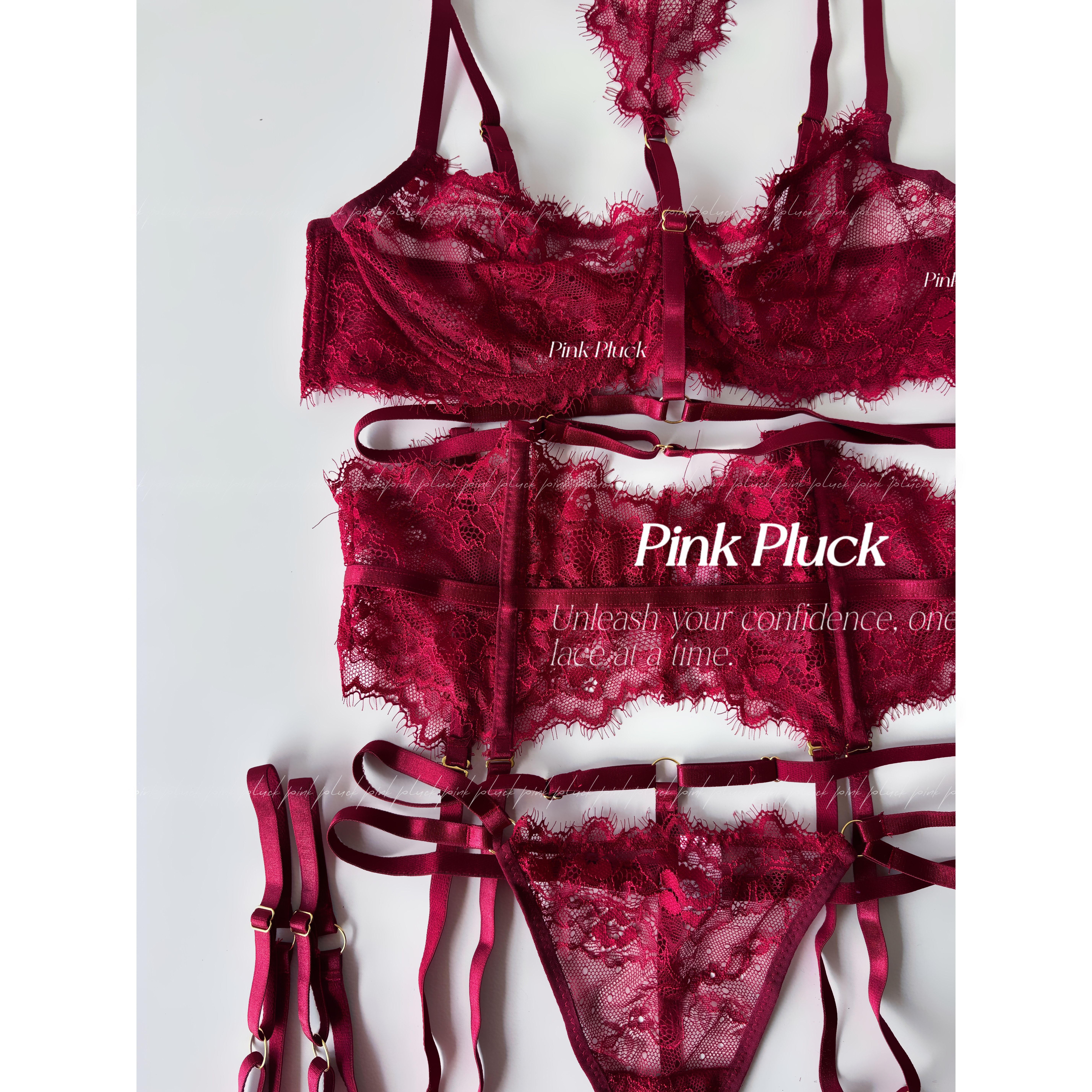 Pink Pluck富士山下*优质版蕾丝红色性感内衣套装新婚情趣 超推荐