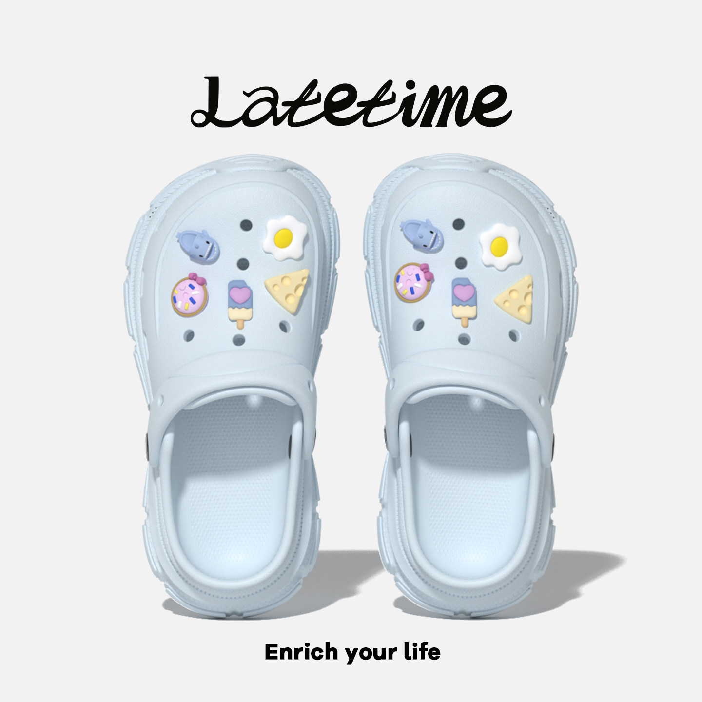 latetime2026新款贪吃鲨洞洞鞋女夏季外穿eva包头凉拖鞋沙滩厚底