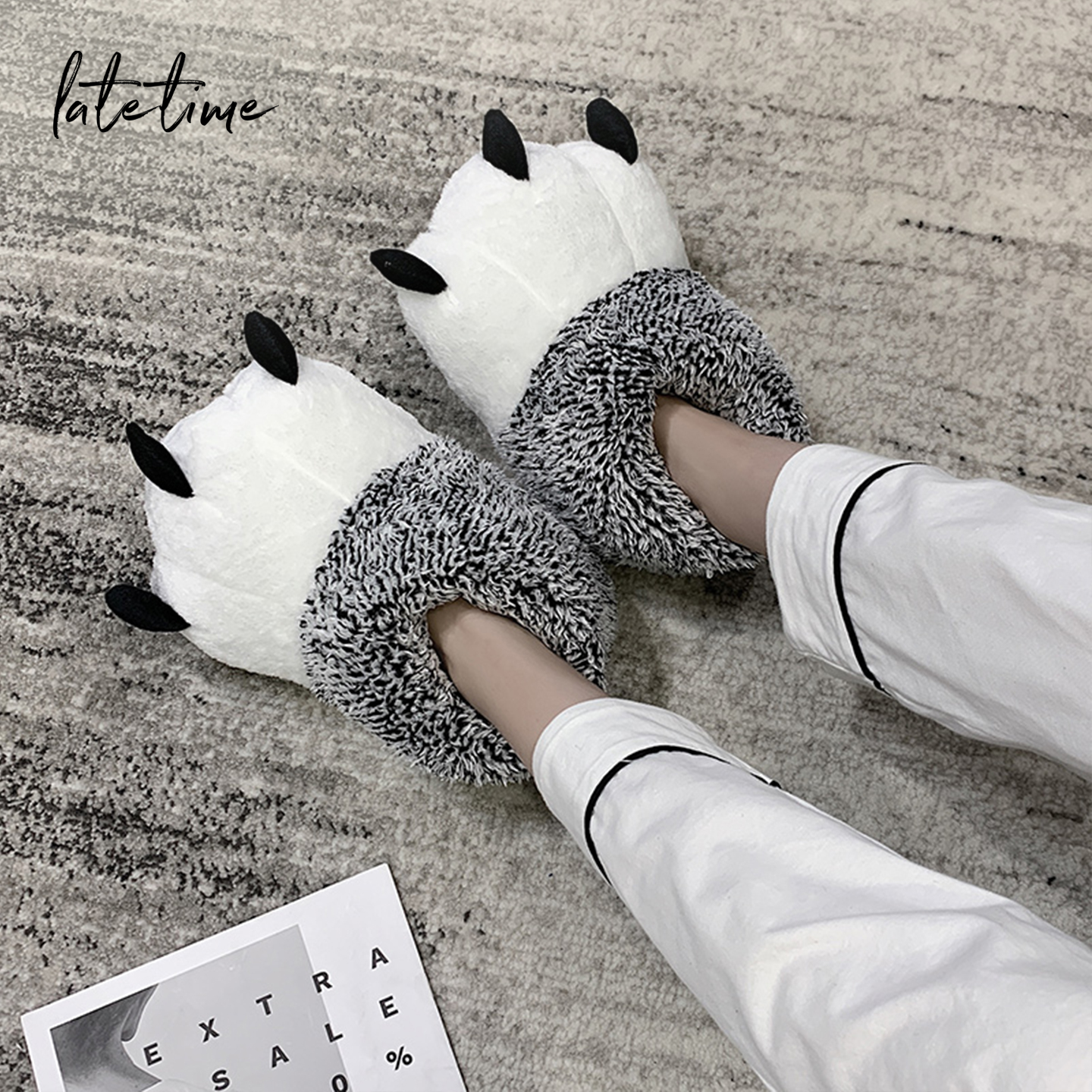 搞怪大爪子棉拖鞋女室内包跟冬季