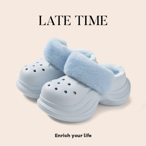latetime增高厚底加绒洞洞鞋女款