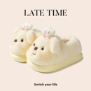 保暖月子鞋 可爱卡通厨师小熊棉拖鞋 室内居家毛绒棉鞋 包跟冬季 女款