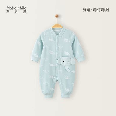 春秋小象提花婴儿前开连体衣