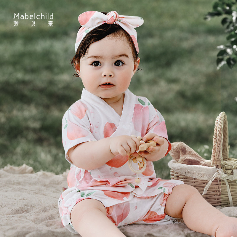 妙贝亲新生婴儿衣服夏季薄款纱布可爱外出哈衣爬服女宝宝连体衣夏