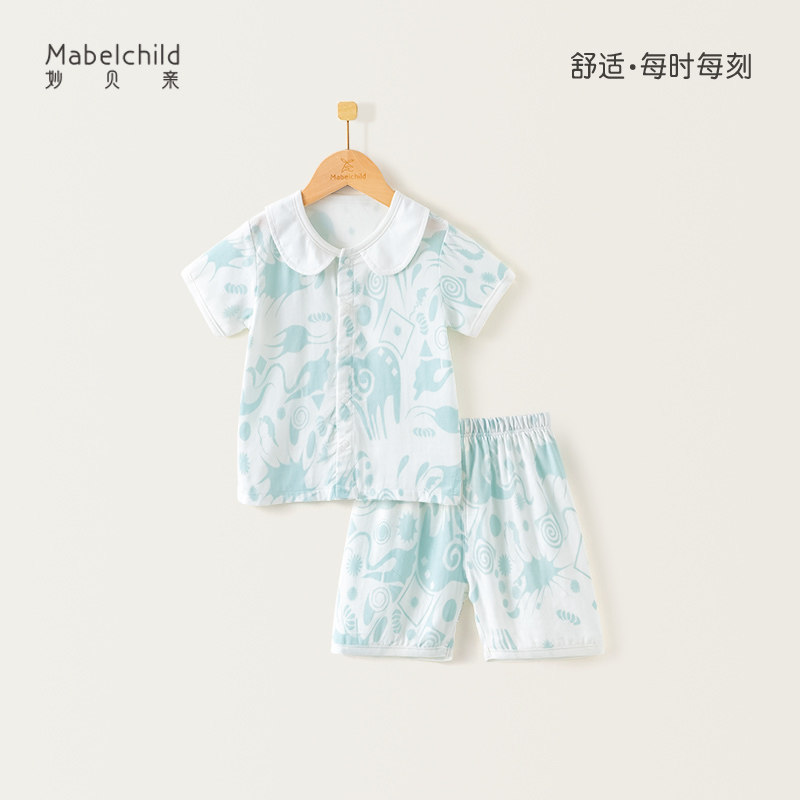 妙贝亲纱布婴儿套装薄款夏季短袖短裤家居空调服套装宝宝睡衣夏