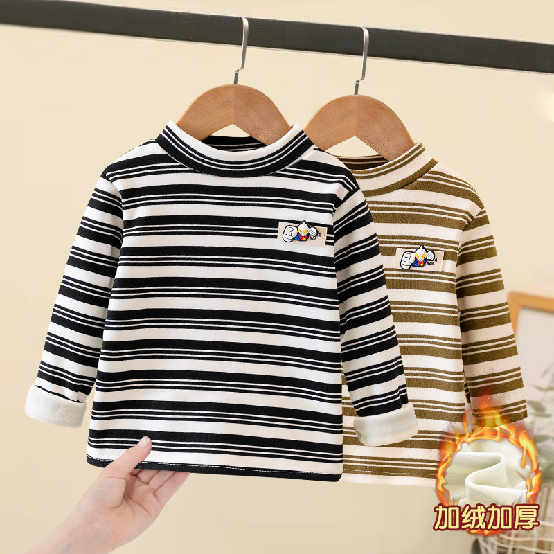 男宝宝上衣儿童秋冬款加绒加厚保暖半高领打底衫男童冬季条纹体恤,童装/婴儿装/亲子装,T恤,淘宝优惠券,粉丝福利购,淘宝优惠卷
