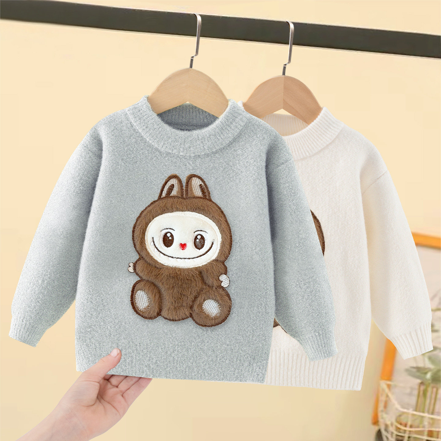 男童加厚毛衣儿童圆领针织衫秋冬款儿童保暖可爱休闲毛线上衣白色,童装/婴儿装/亲子装,毛衣/针织衫,淘宝优惠券,粉丝福利购,淘宝优惠卷